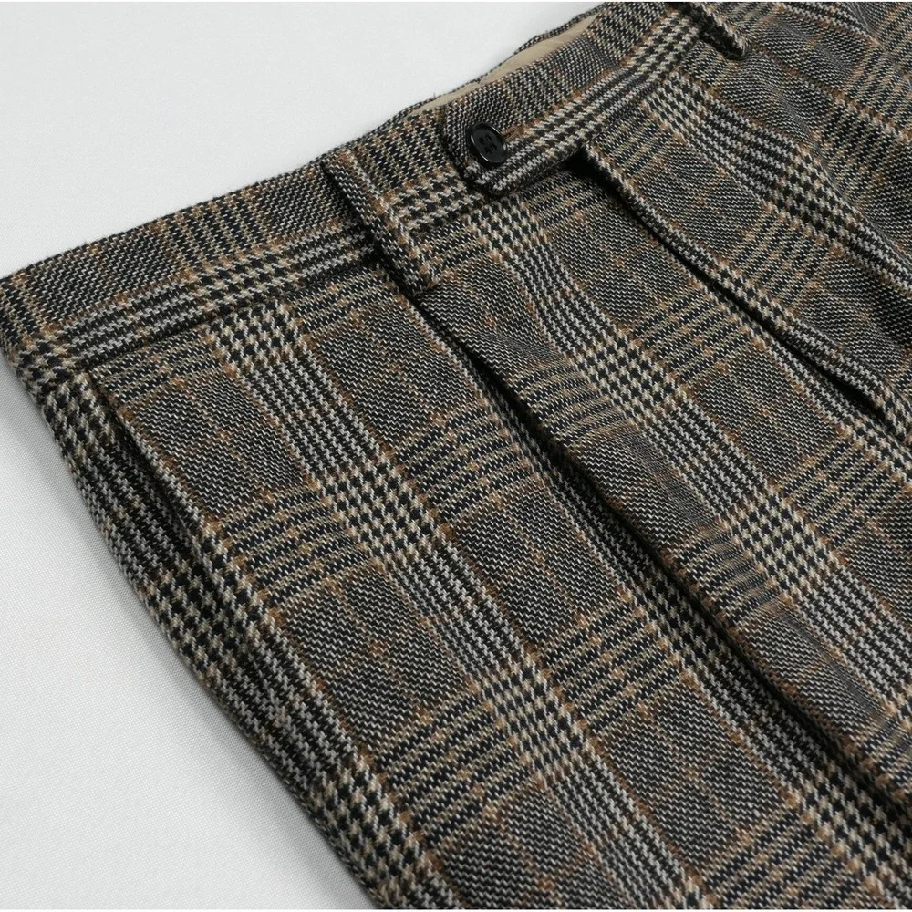 Banana Republic Mens 36x30 Tailored Slim Fit Glen Plaid Wool Tweed Italian Pants